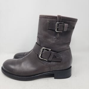 Alberto Fermani Grey Leather Moto Boots Buckle Riding Size US 8.5 EU 38.5